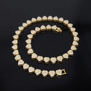 Alloy Heart Link Chain Necklace Gold Iced Out Pavé For Men Women Hip Hop Jewelry Fashion Accessories Jewelry Gift Item