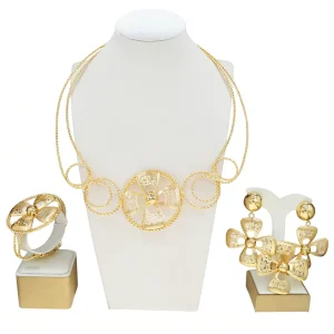 Alloy Hollow Jewelry Set Brazilian Style Suitable for Wedding Party Flower Pendant Necklace