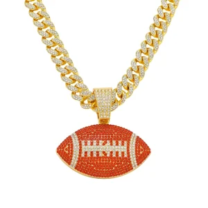 Alloy Iced Out Rugby Blue Pendant with 13mm Cuban Chain Link Hip Hop Necklace