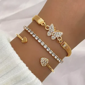 Alloy Infinity Heart Bracelet Set for Women Luxury Crystal Tennis Bangle Fashion Jewelry