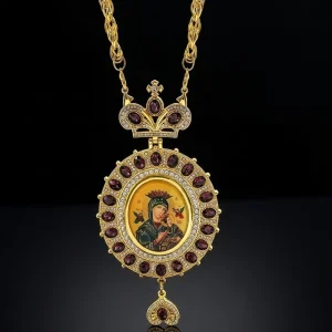 Alloy Inlaid with Diamond and Crystal Long Chain Religious Bishop Pendant Suitable As a Gift or a Memento