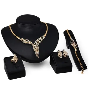 Alloy Jewelry Set with Necklace, Earrings, and Ring, Four-Piece Set