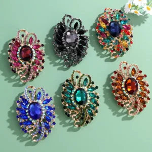 Alloy Large Glass Rhinestone Brooch Women Banquet Party Fashion Jewelry Gift Brooch Accessory
