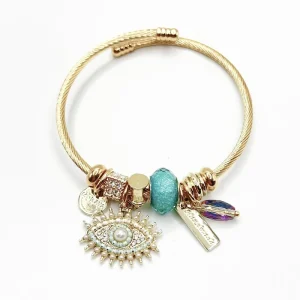 Alloy Lucky Eye Beaded Bracelet Open Cuff Rhinestone Charm Jewelry Live Selling