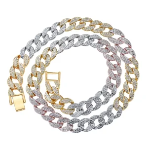 Alloy Material With Bling Rhinestone Hip Hop 15mm Multicolor Cuban Chain Necklace