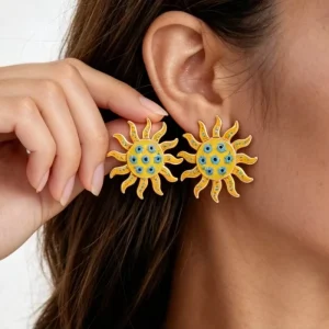 Alloy Metal Enamel Sun Lobster Flower Drop Earrings for Women Party Jewelry