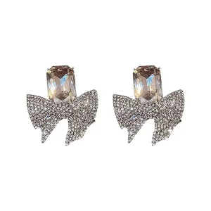 Alloy Needle Korean Fashion Personalized Trendy Drop Earrings Crystal Rhinestone Bow Elegant Design Women’s Electroplated