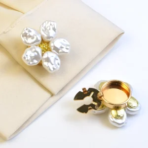 Alloy Pearl Decorative Collar Button Set Cufflinks and Tie Clips with Shirt Cuff Button Cover and Flower Design