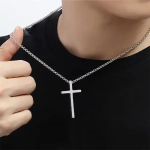 Alloy Polished Hip hop Versatile Long Sweater Chain Pendant Accessory Cross Men’s Necklace