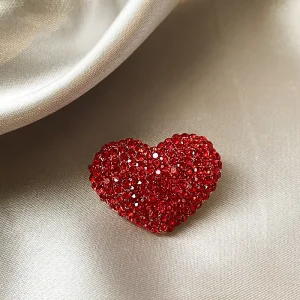 Alloy Rhinestone Red Heart Fashion Jewelry Brooch Women’s Fixed Clothing Exquisite Female Pin