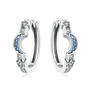 Alloy Silver Plated Moon Star Drop Earrings for Women Blue CZ Inlaid Trendy Fine Jewelry Gift