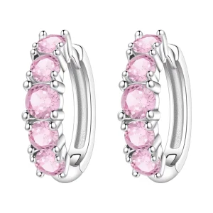 Alloy Silver Plated Trendy Drop Earrings with Zircon Stones Pink and Blue Colors Round Shape Women’s Fashion Jewelry Gift