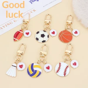 Alloy Sports Ball Keychain Oil Drop Enamel Bag Charm Metal Key Ring for Promotional Gift Souvenir