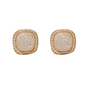 Alloy Trendy Needle Korean Sweet Style Simple Geometric Square Stud Earrings Freshwater Pearl Irregular Shell Fragment Women’s