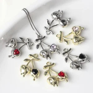 Alloy Zircon Inlaid Cherry Pendant Charms Simple Design for DIY Necklace Bracelet Other Fashion Accessories