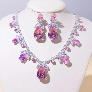 Alloy Zircon Necklace Earrings Suit