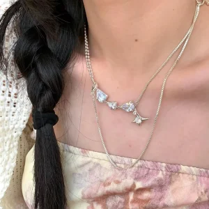 Alloy Zircon Water Drop Spliced Necklace Women Irregular Collarbone Chain Fashion Jewelry Accessories
