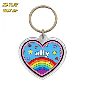 Ally Heart Acrylic Keychain Rainbow & Stars Design with Ally Text Clear Double Sided Charm for Keys Bags Backpacks