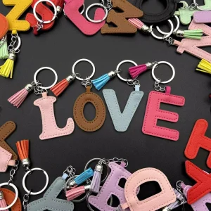 Alphabet Initials PU Leather Letter Keychain Initial Letters Metal Keychain Letter Bag Pendant Purse Bag Charm Accessories