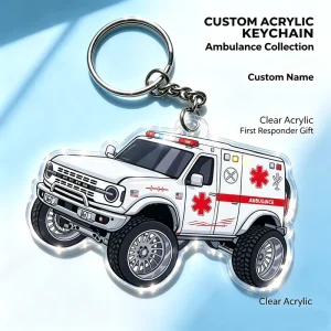 Ambulance Acrylic Keychain Custom Retro Floral Personalized Tassel Keyring Medical Keychain