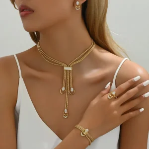 America Fashion Jewelry Sets Women 4pcs Set Necklace Earrings Ring and Bracelet With Gemstone Clavicle Chain