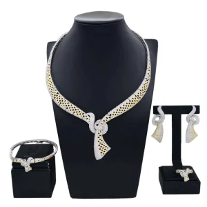 American 18K Gold Brass Jewelry Set Simple Silver Necklace Jewelry Sets Fashionable Costume Accessories HZ23200138