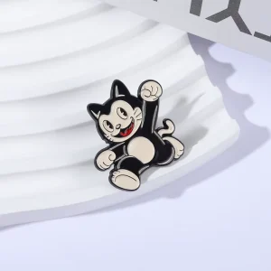 American Animated Role Black Cat Brooch Enamel Pins Cartoon Happy Running Cat Brooches Backpack Lapel Badge Jewelry Friends Gift