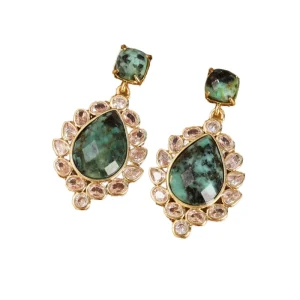 American Diamond Pendants on Natural Quartz Gemstone Fashion Dangle Earrings