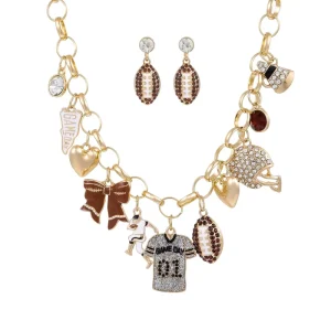 American Football Pendant Necklace for Women Gold Plated Necklace Game Day Football Charm Necklace Earrings Jewelry Set for Fans