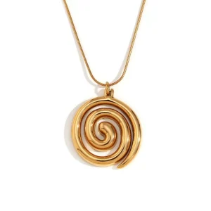 American Style Elegant Personalized Statement Piece Stainless Steel 18K Gold Plated Gold Spiral Medallion Pendant Necklace