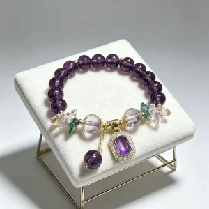 Amethyst Bracelet with Zircon Friendship Best Friends Sister Lucky Beads Beaded Bracelet