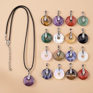 Amethyst Tiger’s Eye Safety Buckle Crystal Craft Pendant Accessories Jade Crystal Donut Necklace Sporty Style for Gift