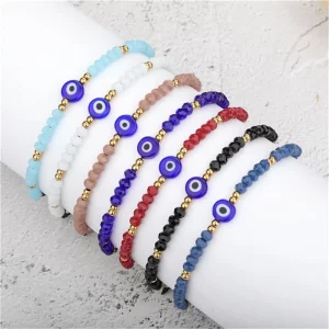 Amulet Evil Nazar Eye Bracelet Handmade Rope Stainless Steel Bead Crystal Bracelets for Women Acrylic Weight Bracelet