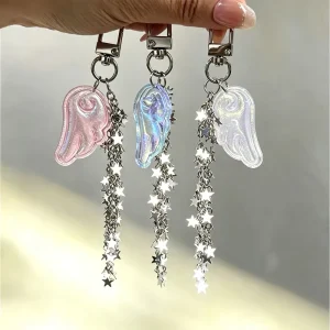 Angel Wing Keychain Japanese Style Pentagram Phone Charm Metal Ins Star Chain Bag Pendant