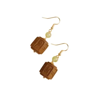 Angong Niuhuang Scent Beads Oriental Dangle Earrings Six Words Mantra Healing Agate Ancient Handcrafted Women Fashion Jewelry