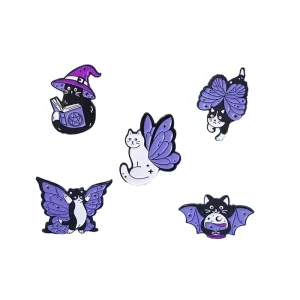 Animal Brooch Purple Kitten Wings Metal Badge Small Gifts Backpack Pin Hat Pins for Caps Decorative Brooches Lapel Cap
