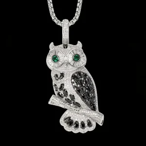 Animal Jewelry Designs Hip Hop Iced Out Daily Wear Zircon Stones 925 Sterling Silver Night Owl Charms Pendant for Fashion Show