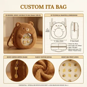 Animal Shaped Bear Ita Bag Brown Plush Fabric Metal Zipper Adjustable Strap Crossbody Purse