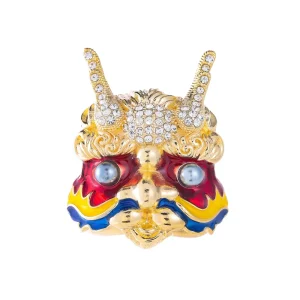 Animal Vintage Engagement Lion Head Women’s Fashion Crystal & Rhinestone Gold Plated Alloy Brooch for Party Gift