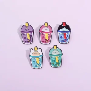Anime Characters Milk Bubble Tea Cartoon Cute Milk Tea Boba Cup Drinking Beverage Lapel Pins Badge Custom Drinks Brooch Pins