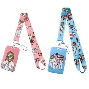Anime Design Doctors Nurses Jacquard Lanyard Keychain Hook Woven Logo Eco-Friendly Water Resistant ID Card Holder Customizable