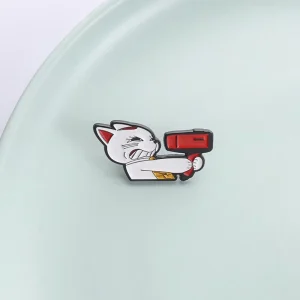 Anime Turbo Granny Cat Brooch Enamel Pin Fierce Cat Holding a Red Hair Dryer Brooches Lapel Badge Funny Jewelry Gift for Friends