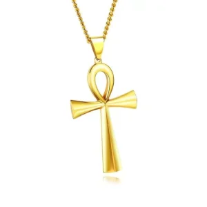 Ankh Necklace Plated Gold Silver Black Prayer Choker Cross Pendant Necklace for Men