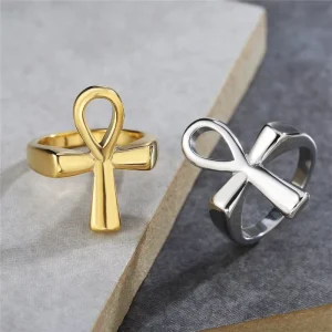 Ankh Rings Ancient Egyptian Eye of Ra Horus Ring Stainless Steel Gold Plated Black Color Egypt Symbol Rings for Men Women
