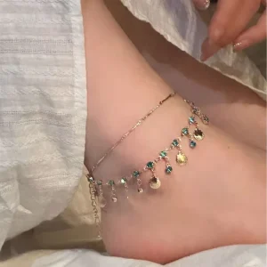 Anklet Blue Love Double Layer Women Summer Style Layered