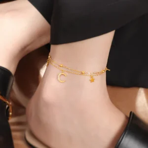Anklet Star Moon Tassel Color Retaining Inlaid Zircon