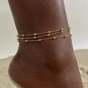 Anklet Waterproof Stainless Steel Beach Holiday Jewelry Trendy 18K Gold Plated Beads Satellite Chain Anklets for Women Girls