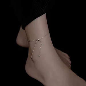 Anklets Simple Design Tassel Adjustable Snake Chain 925 Silver Fashion Jewelry