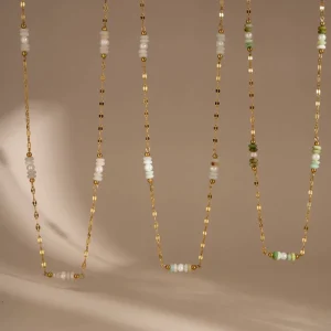 Anti-Tarnish 316L Stainless Steel Gold Plated Chain Necklace For Women Vintage Jade Natural Stone Beads Mix Fresh Pearl Choker