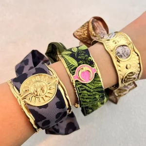 Anti Tarnish Jewelry 18K Gold Plated Fashion Women Stainless Steel Holiday Silk Ribbon for Bracelets
